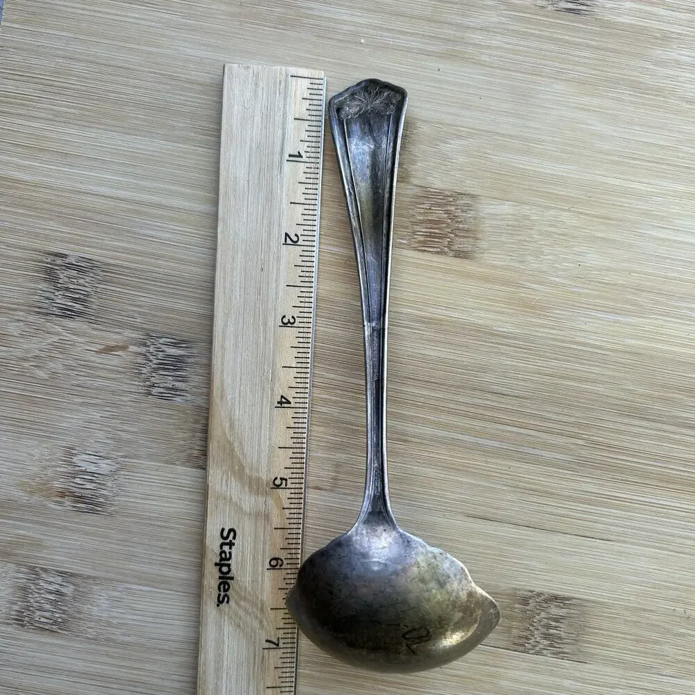 Vintage WM Rogers & Son AA Silverplate Gravy Ladle Floral Handle